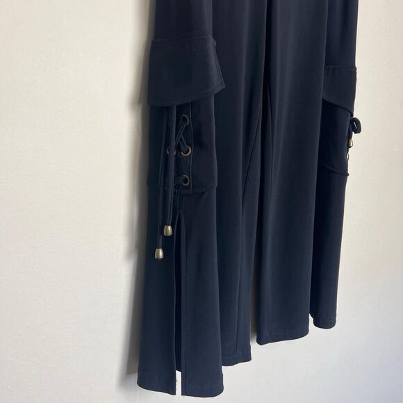 Joseph Ribkoff Pants Womens 8 Black Pull On Cropped Slit Hem Pant Pockets Ties - Picture 4 of 7